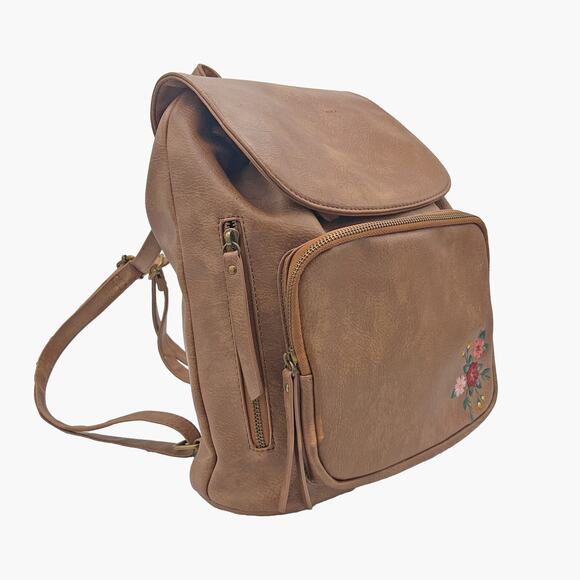 NWOT UNDER ONE SKY Faux Leather Floral Small Backpack (Tan/Cognac) - Picture 4 of 10